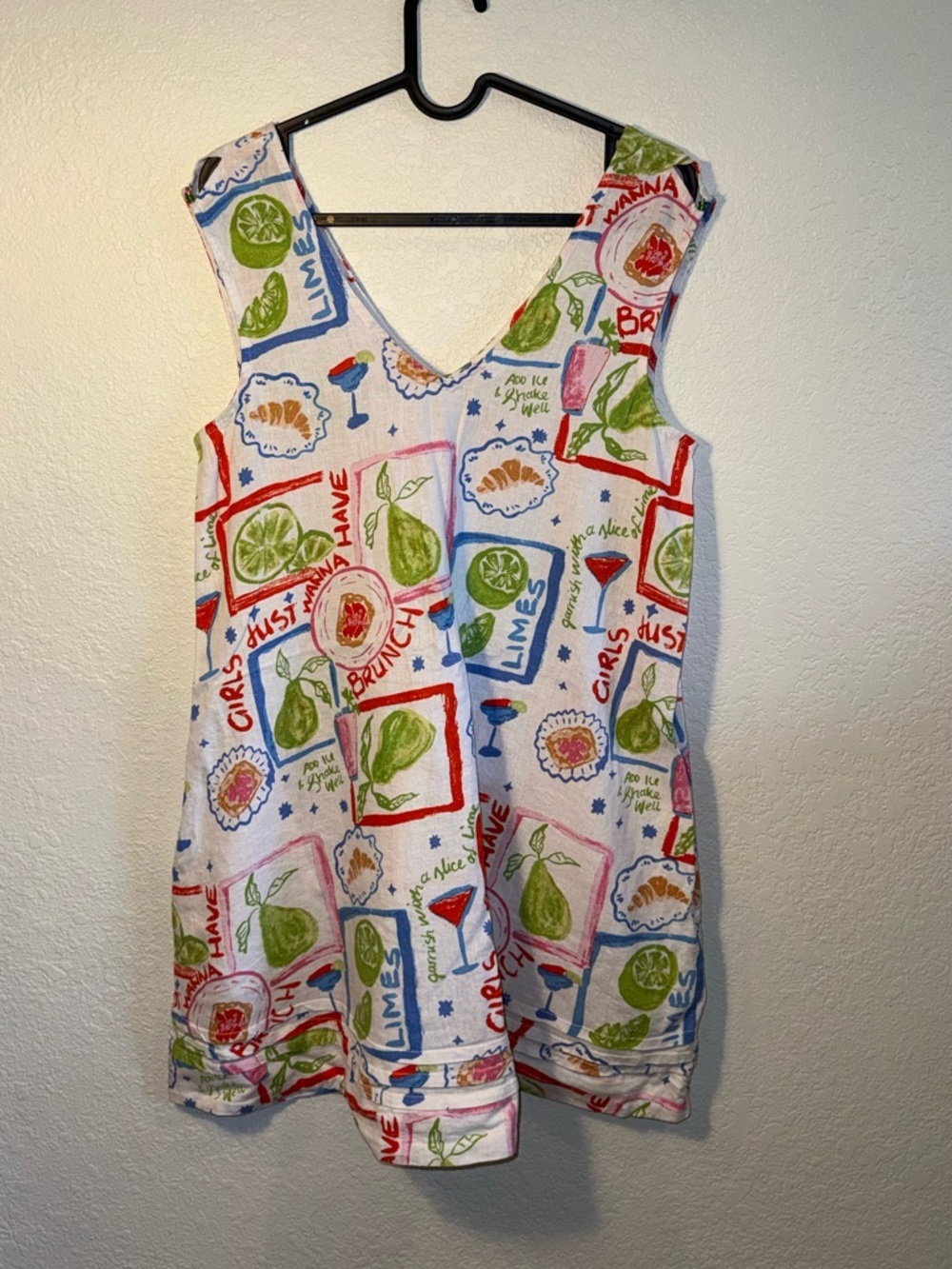Cynthia Rowley Linen Blend V-Neck Novelty Brunch Mini Dress Coastal Summer XS